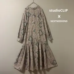 美品　studioCLIP×NEXTWEEKEND柄ワンピM前後着可