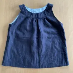 ハンドメイド　キャミソール　ノースリーブブラウス　袖なしブラウス　ネイビー　麻混
