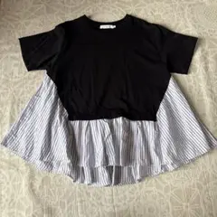 AMERICAN HOLIC ブラック/ストライプ フレア半袖Tシャツ M