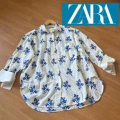 最終値下げ　ZARA 花刺繍オーバーサイズシャツ　L