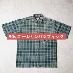 [美品]90s 銀タグ OP オーシャンパシフィック半袖シャツ グリーンチェック