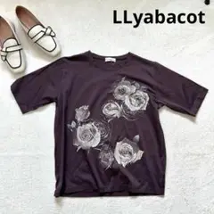 【リヤバコット】Ｍ－Ｌ花柄プリント 半袖Tシャツ ダークブラウン 夏