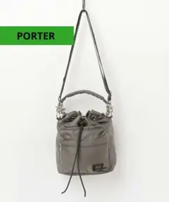 PORTER グレー ドローストリング ショルダーバッグ