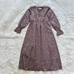 美品⭐️デュカ 【F】ロングワンピース 小花柄 長袖 ブラウン