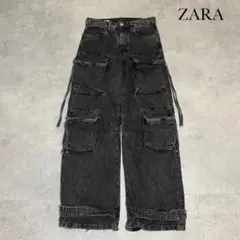 シルエット◎ Y2K 00s ZAR ブラックデニム 4ポケ カーゴ R216