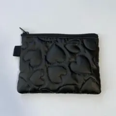 黒のハート柄 キルト生地のミニポーチ　ハンドメイド