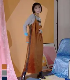 miette サイドレースベロアキャミソールワンピース　キャメル