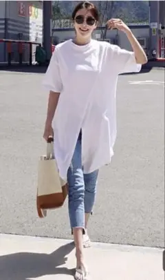 ロングＴシャツ フロント クロスデザイン サイズM