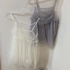 ふわふわチュールキャミソールトップス　2点セットレース