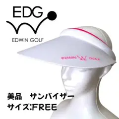 【美品】EDWIN GOLF サンバイザー ホワイト/ピンク サイズ:FREE