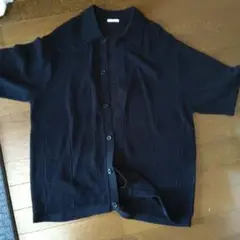 【GU】 ウォッシャブルメッシュニットシャツ(5分袖)Мサイズ 黒