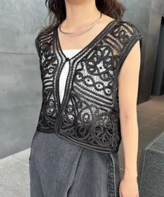 2WAY SATIN BATTEN LACE VEST ブラック