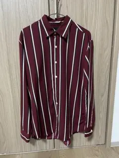 ストライプシャツ　ワインレッド　古着