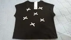 【新品タグ付】GU リボン装飾 ブラック ノースリーブ Tシャツ 130cm