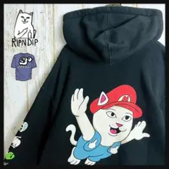 【人気デザイン】リップンディップ☆猫ロゴ両面プリントパーカー アームプリント 黒