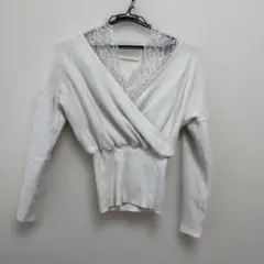 レースドッキングカシュクールニットトップス　アイボリー 冬
