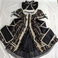 ロリータ 花柄ストライプ 半袖ワンピース　Mサイズ　未使用美品　付属品セット