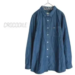 【クロコダイル CROCODILE】デニム長袖シャツ ワニロゴ 綿100% 花柄