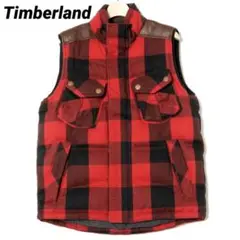 Timberland ティンバーランド 本革レザー 切替 ダウンベスト チェック