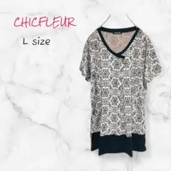 CHIC FLEUR チュニック 総柄 カットソー Lサイズ 送料無料 古着