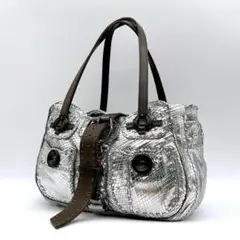 美品 JAMIN PUECH ハンドバッグ ステッチ 肩がけ シルバーe564