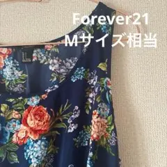 中古美品★FOREVER21 花柄ミニ丈ワンピース★ Lサイズ 青×バラ柄