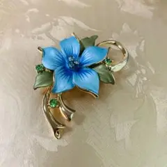 新品 ハイビスカス 青 ゴールド ブローチ コサージュ ペンダント アクセサリ