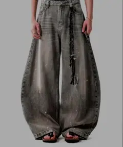 SPLASH WASHED BAGGY DENIM PANTS
