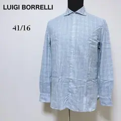 【ルイジボレッリ】美品 グレンチェック コットン 長袖 シャツ イタリア製 L