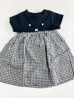 超美品　petit main 黒　チェック ワンピース 90cm