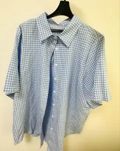 青と白のチェック柄 半袖シャツ