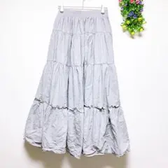 ラウアー【L】ティアードロングフレアスカート ウエストゴム 春夏 楽ちん 韓国
