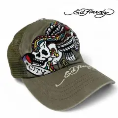 Ed Hardy エドハーディー 刺繍 トラッカー メッシュキャップ スカル