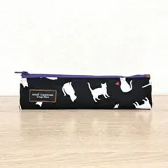 白いねこ ペンケース 黒 ファスナーポーチ かわいい 猫柄 紫 筆箱