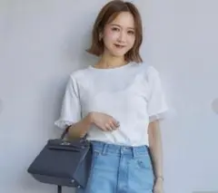しまむら　田中里奈　mysa closet テレコ無地シアーTシャツ　M 白