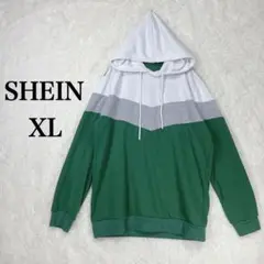SHEIN XL 大きめ ゆったり ユニセックス パーカー 緑/白/灰