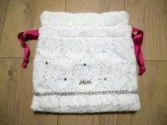 ミアン ラインストーン付　花刺繍　巾着袋 MIAN