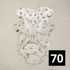 cottoli コトリ　バースデイ　ロンパース　ベージュ　　半袖　レース　70