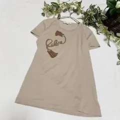 【セリーヌ】半袖Tシャツ ブラウン ブランドロゴプリント ストレッチ