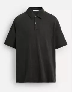リネン混紡 ダークグレー ポロシャツ　ZARA