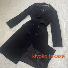 【美品】キヨコタカセ トレンチコート ロング ベルト付き アンゴラ 羊毛 黒 9