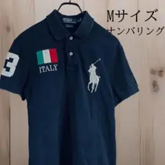 90s ポロラルフローレン イタリア国旗　刺繍 ビッグポニーポロシャツ　Mサイズ