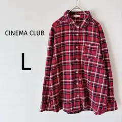シネマクラブ 長袖シャツ ネルシャツ カジュアル 綿 チェック柄 レッド L