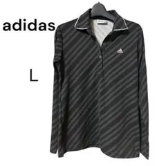 美品⭐️adidas ストライプ 長袖ポロシャツ L