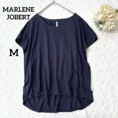 マルレーヌジョベル　フレンチスリーブ　Tシャツ　前後差　紺　コットン　ギャザー