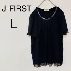ビジュー付きシフォンブラウス カットソー ブラック　半袖 フォーマル　ビジネス
