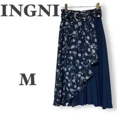 INGNI イング ♡フレアスカート ラッフル切替 ミディ丈 ミモレ丈 ベルト