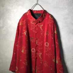 【ヴィンテージ】レトロ レアデザイン 総柄コート 薄手 古着used AS39