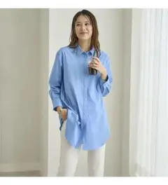 【試着のみ✨】ブルーシャツ　ストレッチあり