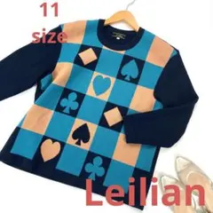 Leilian レリアン トランプマーク柄 配色セーター 4688